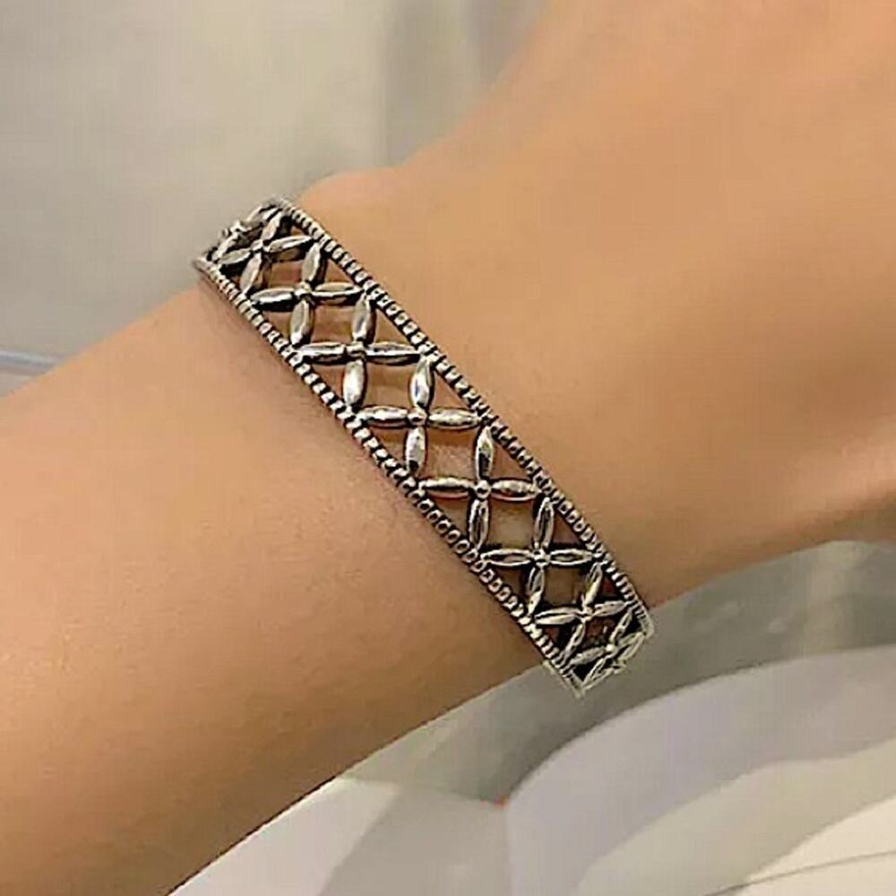 Sterling Silver Hollow Out Minimalist Bangle Bracelet